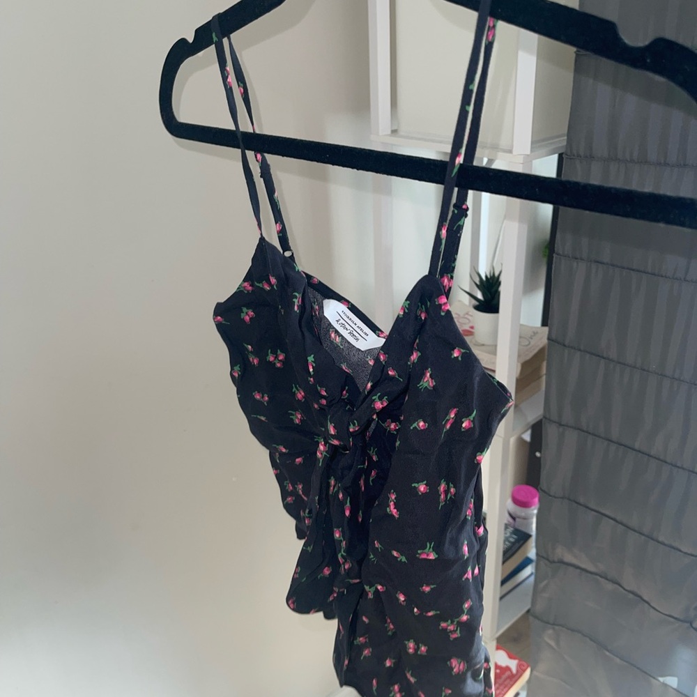 & Other Stories Black Camisole with Pink Floral Pattern